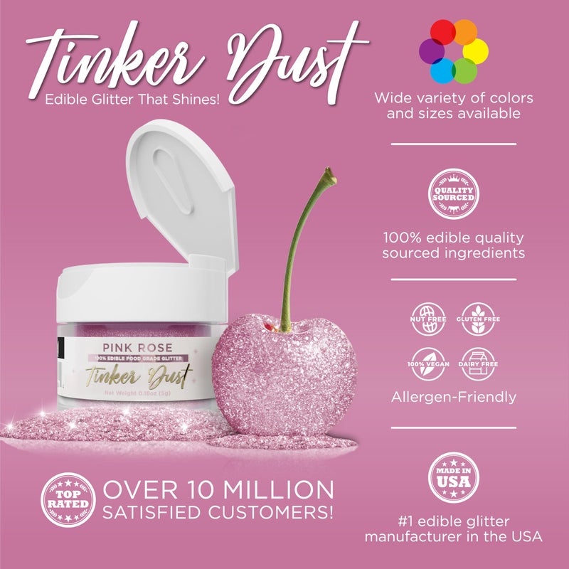 Bakell - Pink Rose Tinker Dust (5g, 1x Jar) Edible Glitter for Food, Desserts, and Beverages! - Image 2